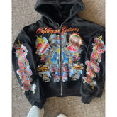Hearujoy Dark letter devil print hoodie American retro goth fashion loose rock Harajuku versatile couple trend sports y2k top hot sale